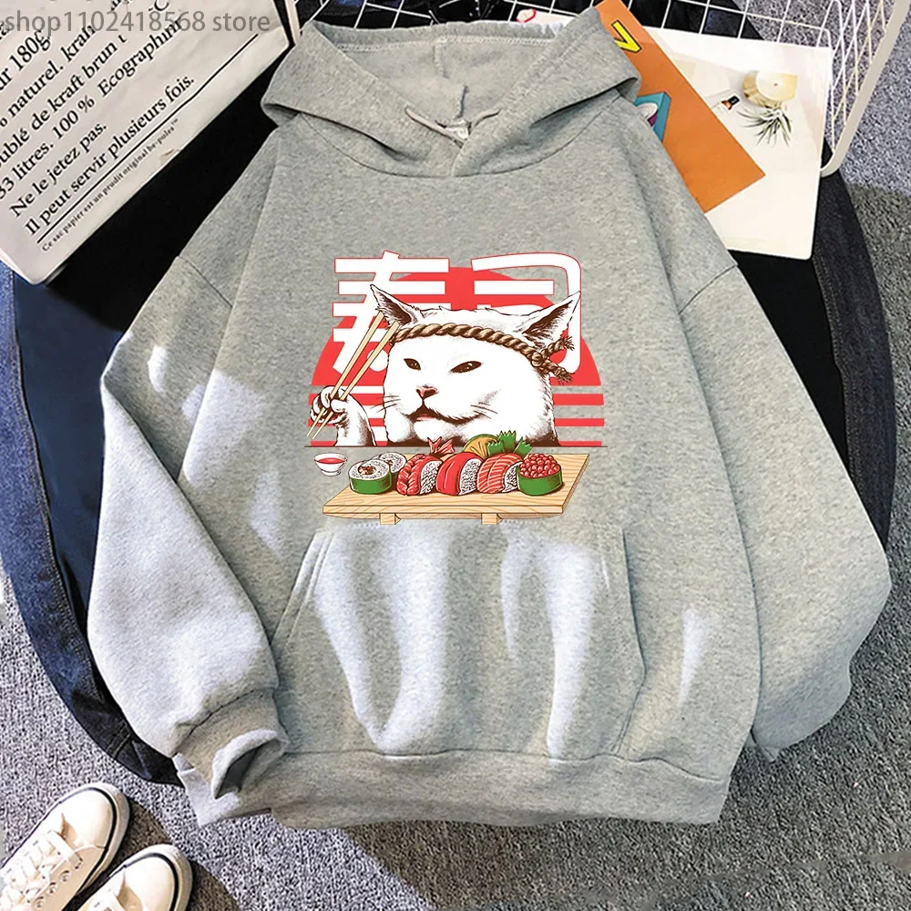 Funny Sushicat Hoodie Master Chef Sushi Sweashirts with Hooded Japanese Style Manga Clothing Male/female Streetwear Pullover Top