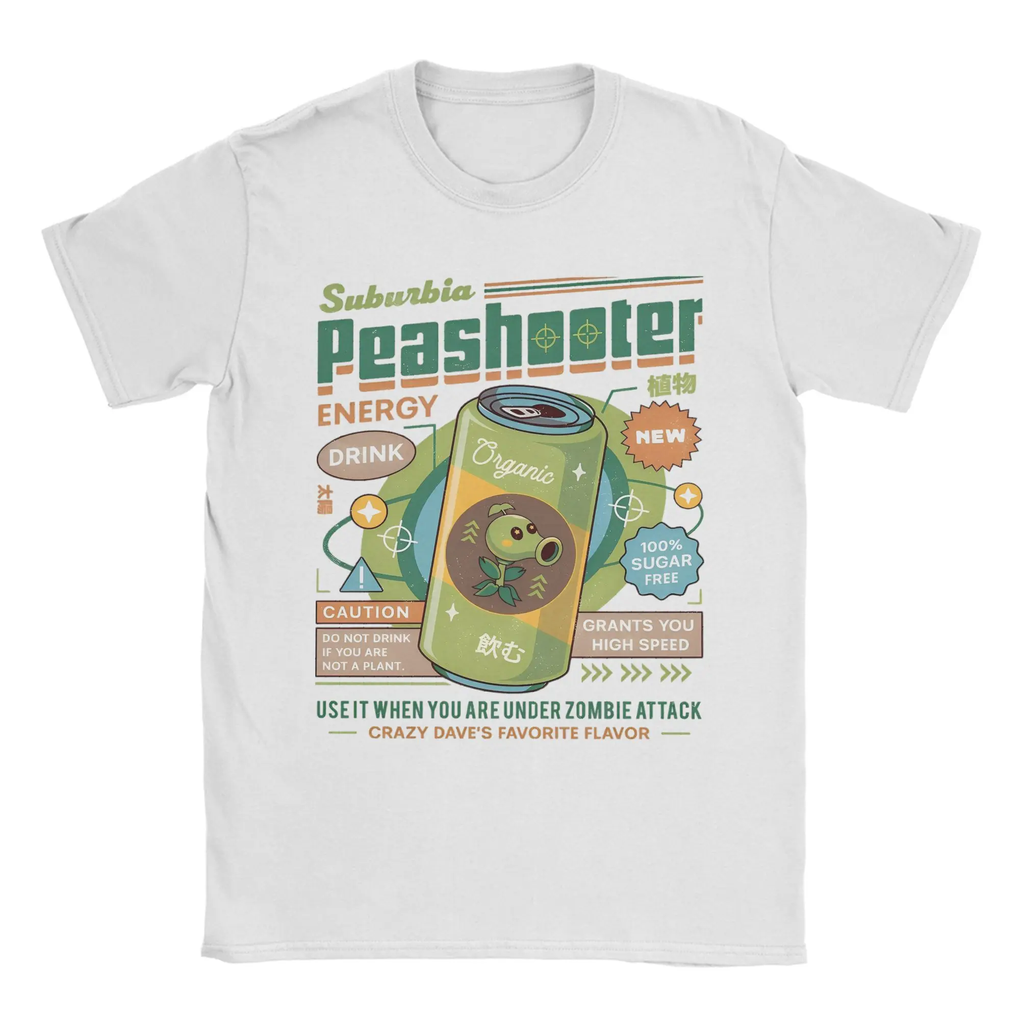تي شيرت رجالي نباتات ضد الزومبي Peashooter مشروب الطاقة الجدة القطن تيز قصيرة الأكمام لعبة فيديو تي شيرت الملابس المطبوعة
