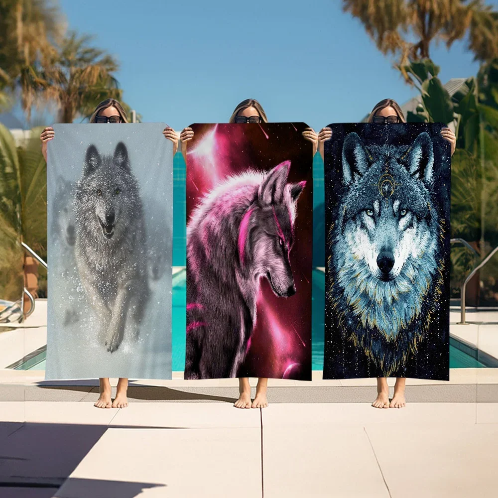 

Animal wolf wallart Microfiber Blanket Quick Drying Beach Towels Oversized Printing Super Absorbent Pool Towel Blanket