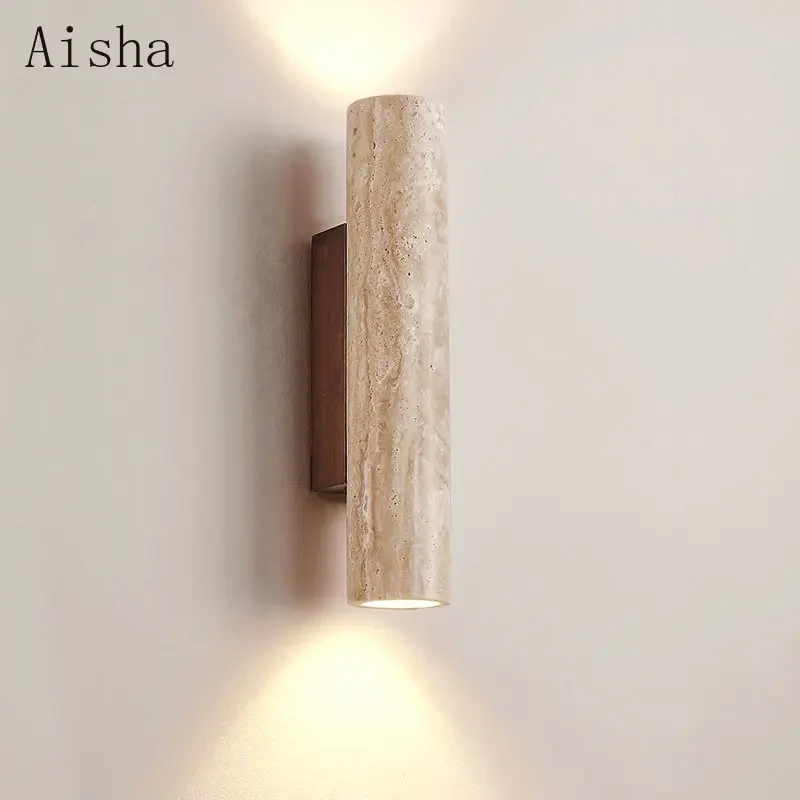 

Yellow cave stone Wall Lamp Up Down Japan Wabi Sabi Living Room Bedroom Wall Light Led Travertine Stair Aisle Wall Decor Sconce