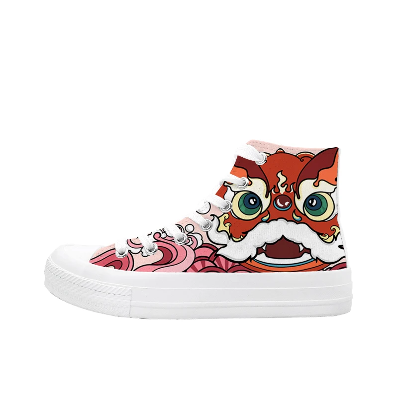 Original Design China-chic Rising Lion High Top Canvas Shoes Women's Soft Soled Non Tiring Student Casual Shoes Plush Shoes