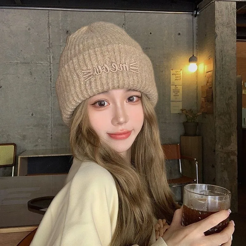 Retro Knitted Bow Baotou Hat for Women Oversized Big Head Circumference Face Slimming Small Pile Warm Autumn Winter Cap