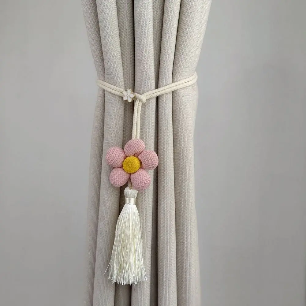 Elastic Band Curtain Tieback Flower Shape Adjustable Window Curtain Buckles Tassels No Punching Curtain Rope Holders Living Room