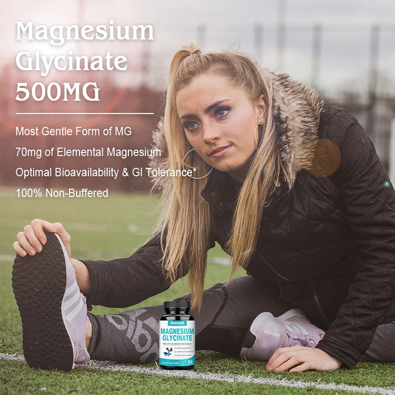 Mutsweet Magnesium Glycinate Supplement Vegan Capsules with Zinc Vitamin D3 B6 High Absorption Support for Women&Men Non-GMO