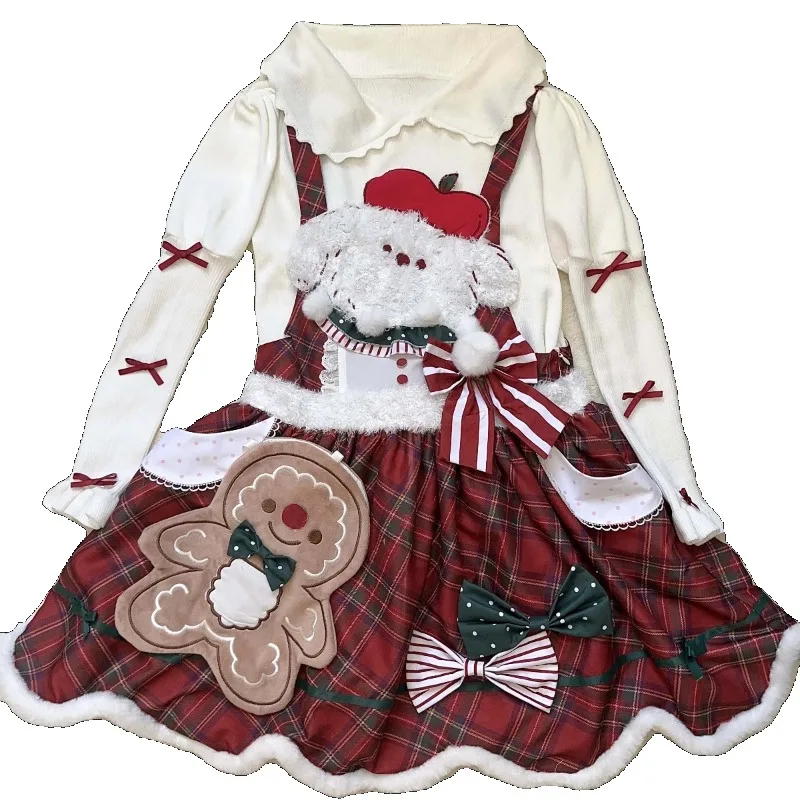 2025 nuevo vestido japonés Original de primavera y verano Lolita atmósfera hombre de jengibre traje a cuadros rojo vestido para mujer