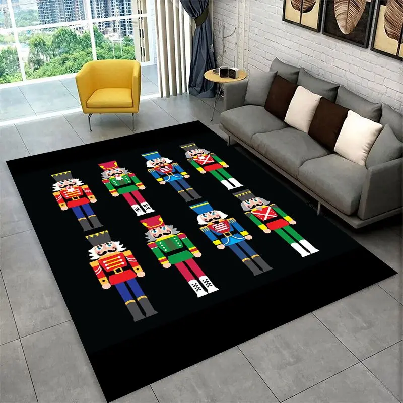 Cartoon The Nutcracker Puppet Merry Christmas Large Area Rug Non-slip Carpet for Bedroom Living Room Sofa Doormat Floor Mat Gift