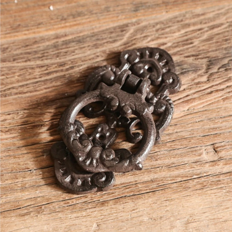 Retro Nostalgic Cast Iron Oval Flower Back Door Knock Handle Wall Decoration Home Villa Courtyard Door Handle Decoration Knocker
