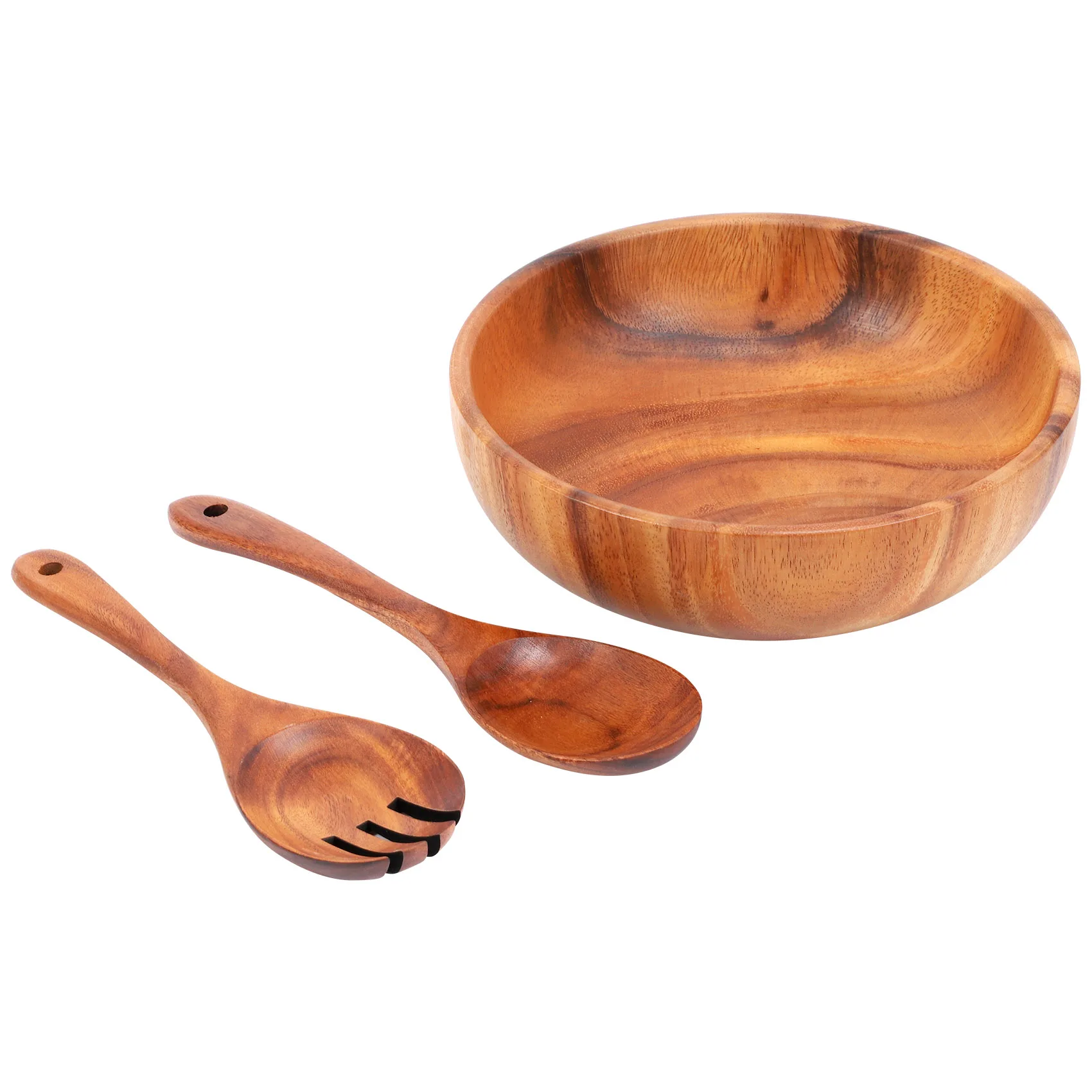 AS60-Wooden Salad Bowl-Large 9.4 Inch Acacia Wood Salad Wooden Bowl With Spoon, Can Be Used For Fruit, Salad