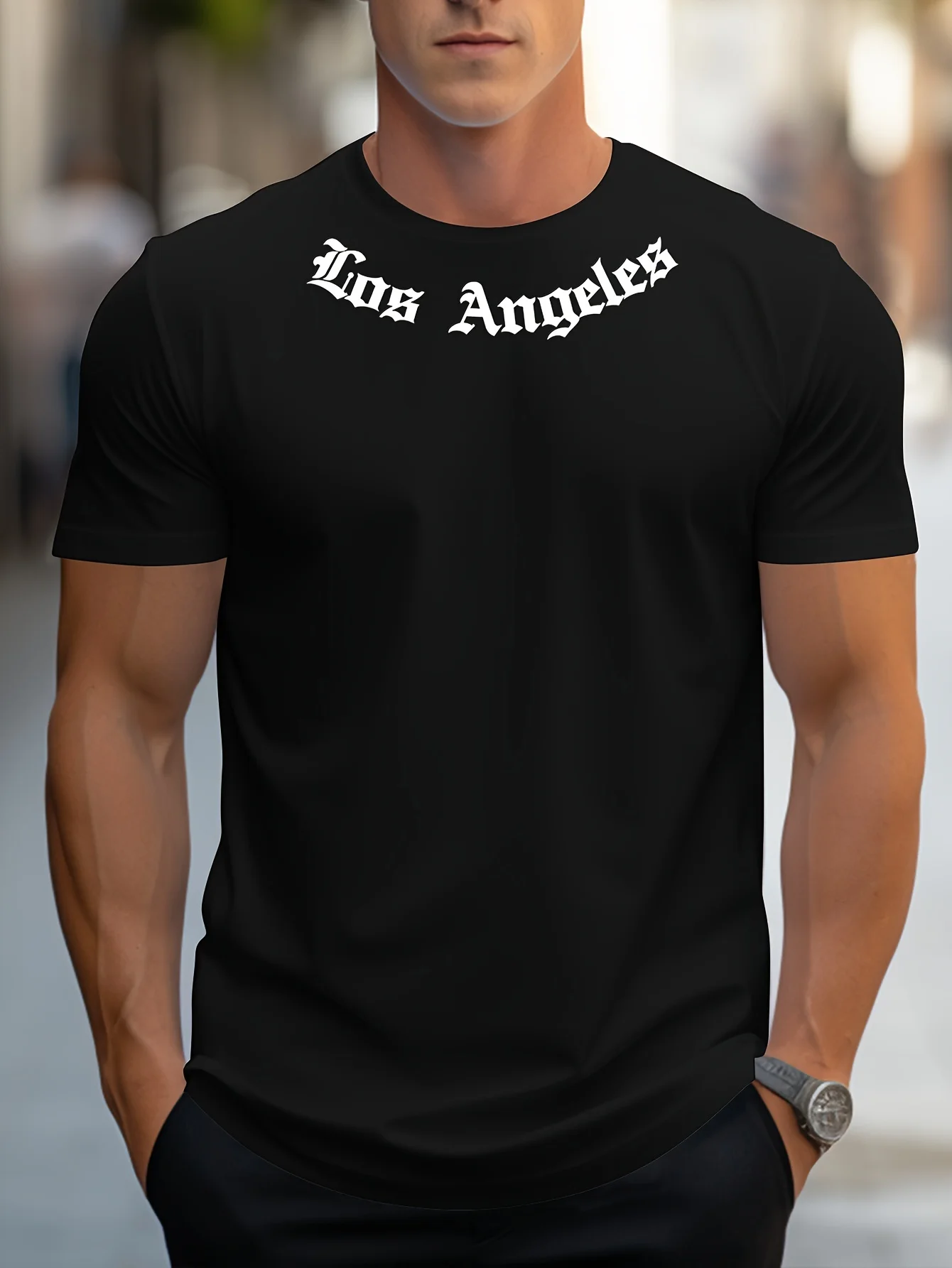 Heren 100% katoen zomer losse maat Los Angeles Grafisch bedrukt slim fit casual sport T-shirt met ronde hals en korte mouwen