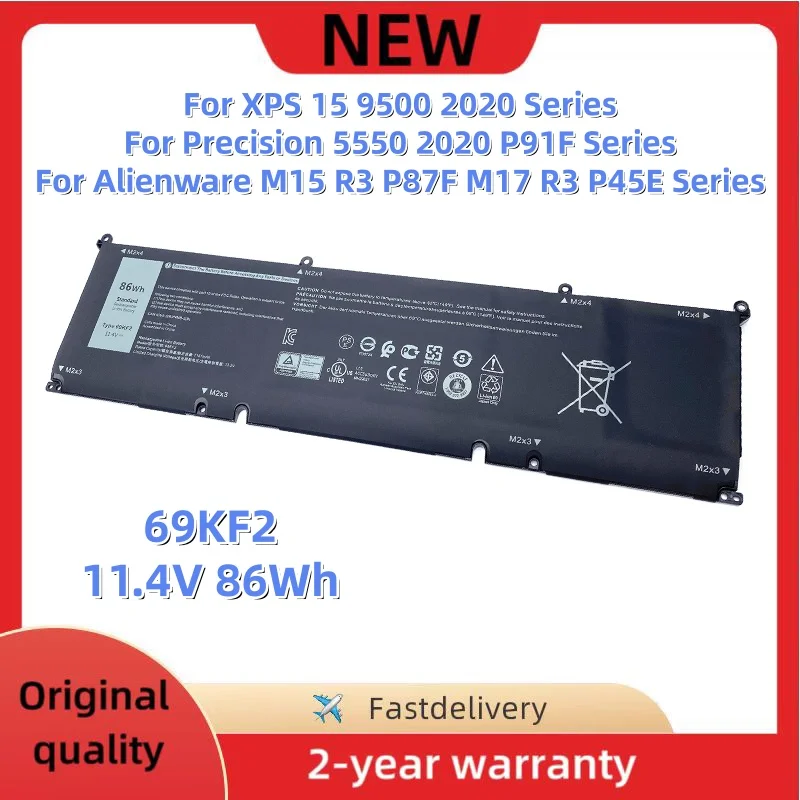 69KF2 Laptop Battery For Dell Precision 5550 G7 7500 Alienware M15 M17 R3/R4 8FCTC 70N2F M59JH P91F P45E DVG8M P87F 11.4V 86Wh