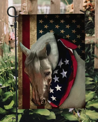 White Horse US flag Garden Flag, Double-Sided RRM LLP LLX uui