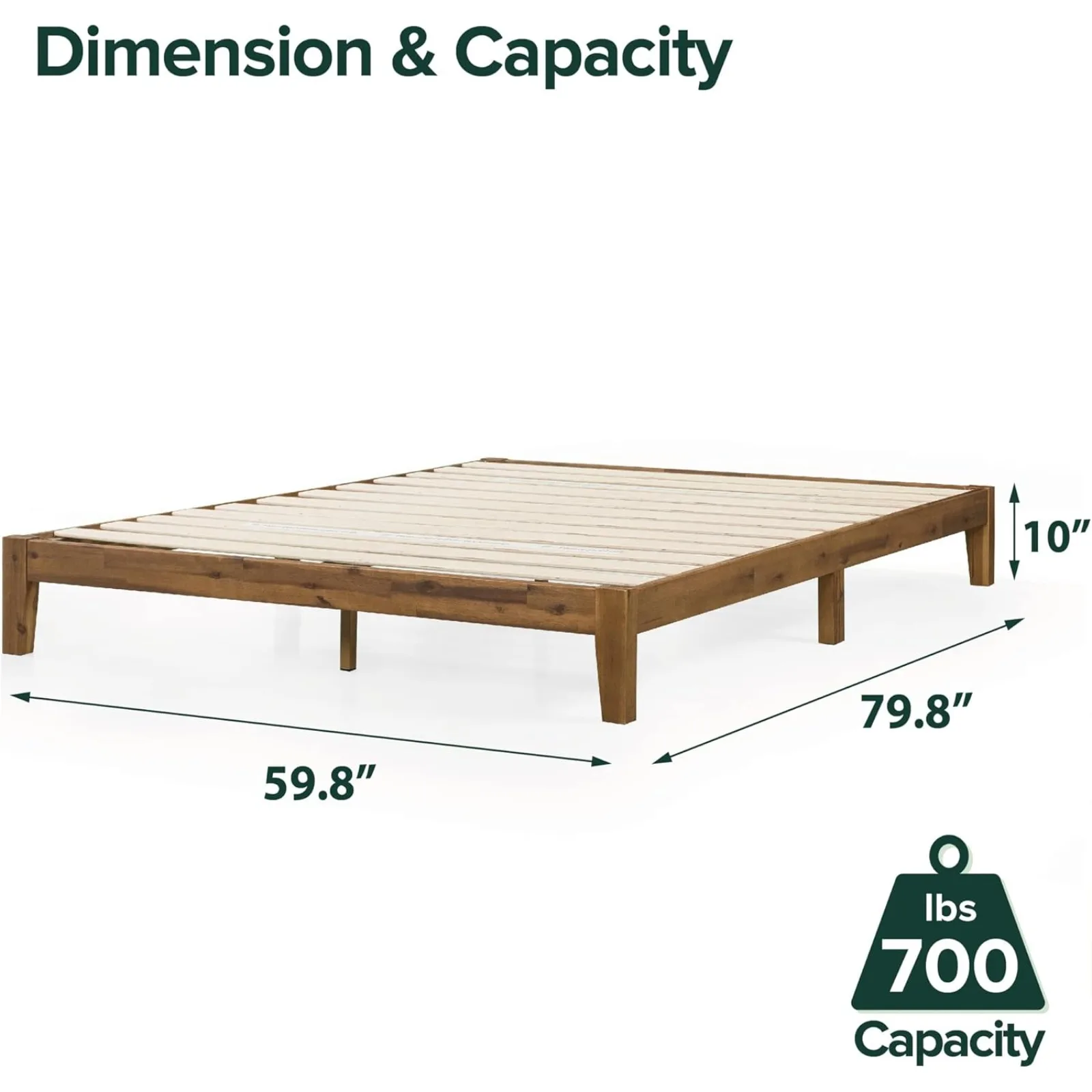 US  Lucinda Wood Platform Bed Frame, No Box Spring Needed, Solid Wood Foundation with Wood Slat Support, Easy Assembly,