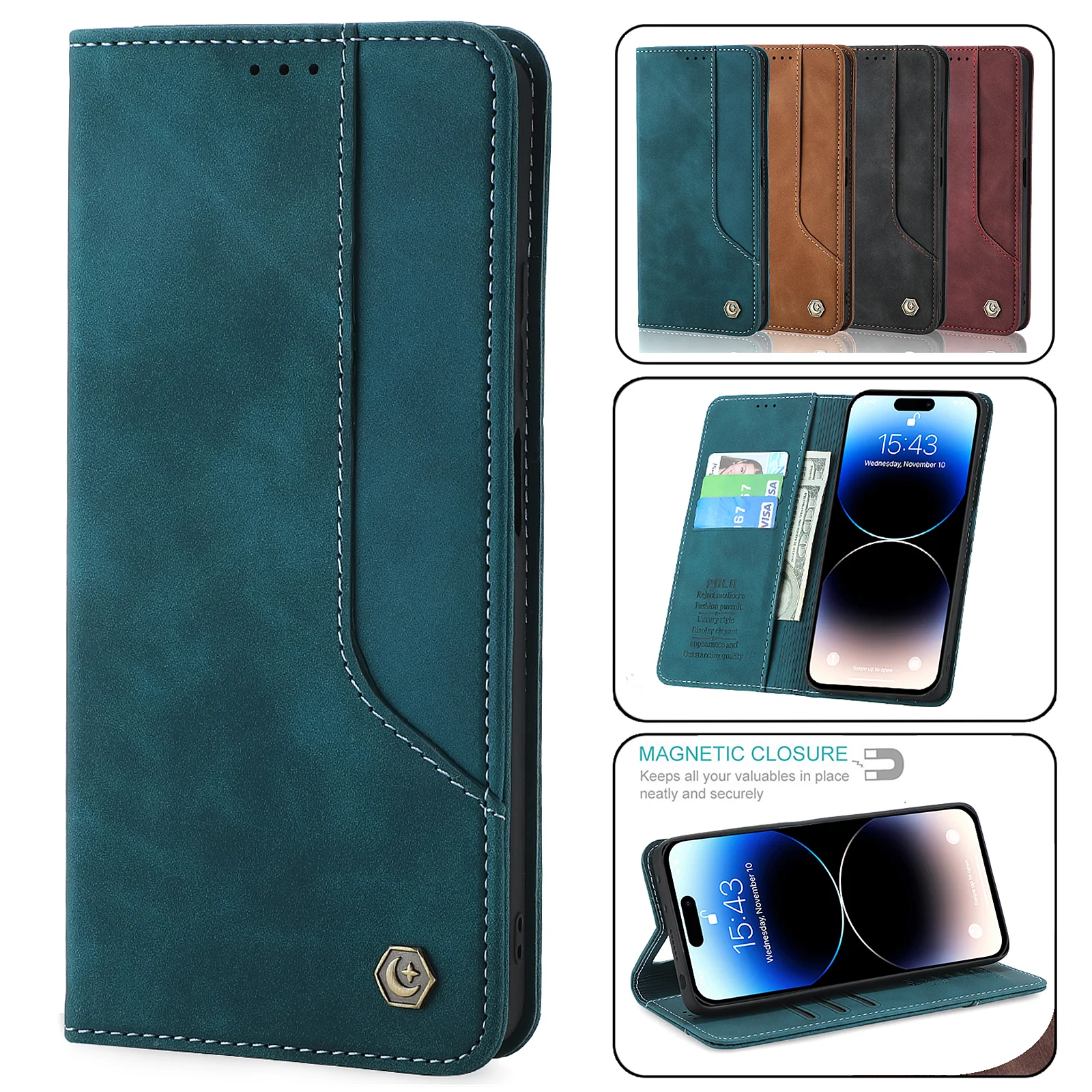 Business Leather Case for iPhone 16 15 14 13 12 11 Pro Max XR XS X 8 7 Plus SE Mini Magnetic Flip Wallet Card Slot Phone Cover