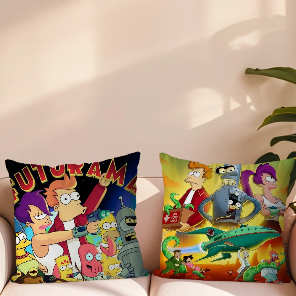 F-Futurama Cute Cartoon  Pillow Case For Sofa Bedside Table Bedroom Backrest Living Room Office Cushion Printed Square Multiple