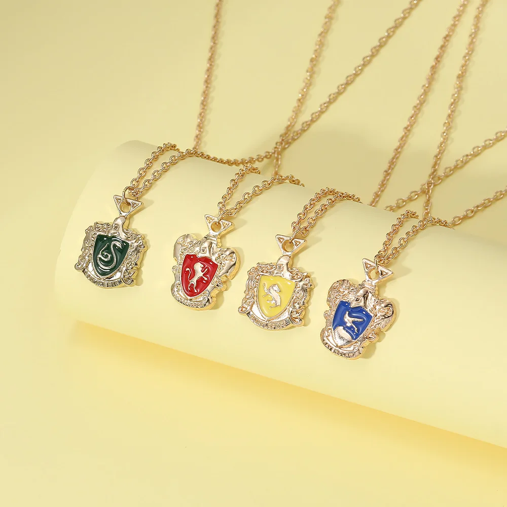 Hogwarts Necklace Cosplay Accessory Cartoon Magic Anime Figure Slytherin Gryffindor Metal Collar Chain Hanging Neck Gifts