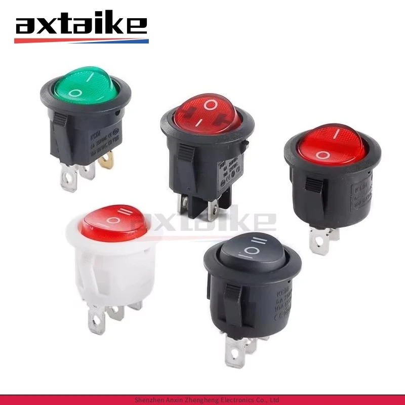10PCS Opening 20mm 2/3/4Pin KCD1 Circular Rocker Toggle Power Push Button SwitchON-OFF ON-OFF-ON Black White Red Green Light