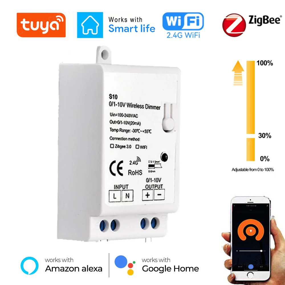 Tuya WiFi Zigbee3.0 Dimmer Power Drive AC 100-240V 0/1-10V Smart Dimmers LED Light 220V Controller Voice for Alexa Google Home