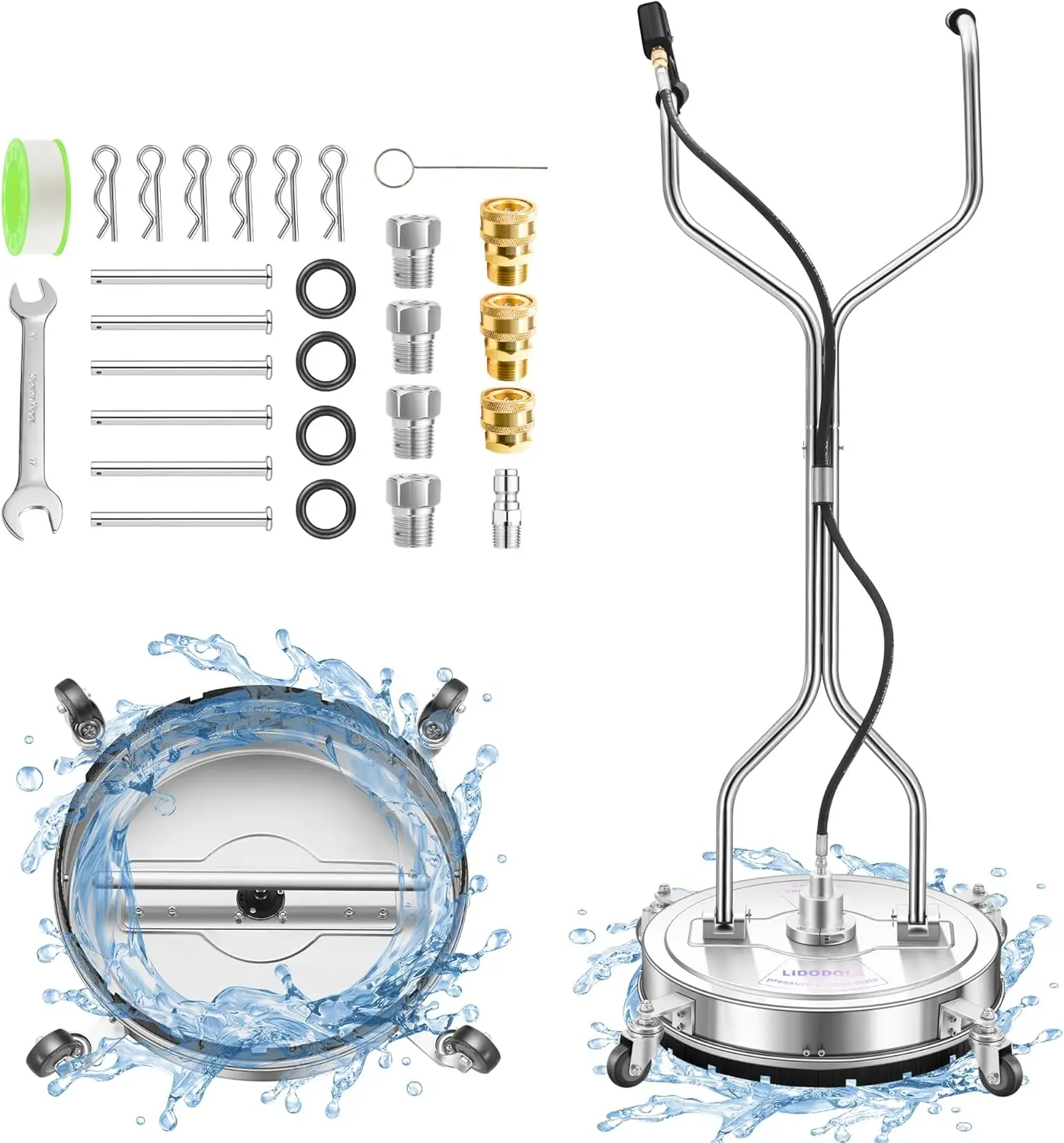 

20" Pressure Washer Surface Cleaner with 4 Wheels - Stainless Steel Dual Handle Surface Cleaner for Pressure Washer Attachment