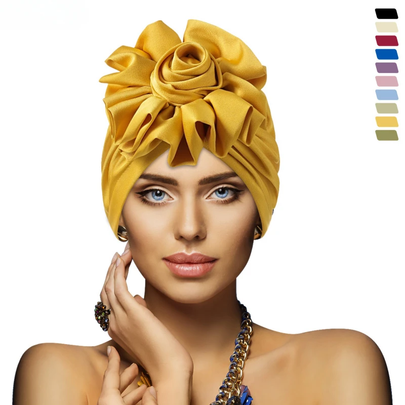 2pcs Elegant Floral Turban Hats Stretchy Pleated Headwraps Stylish Hijab Caps Versatile Additions Ramadan Outfits Banquet Party