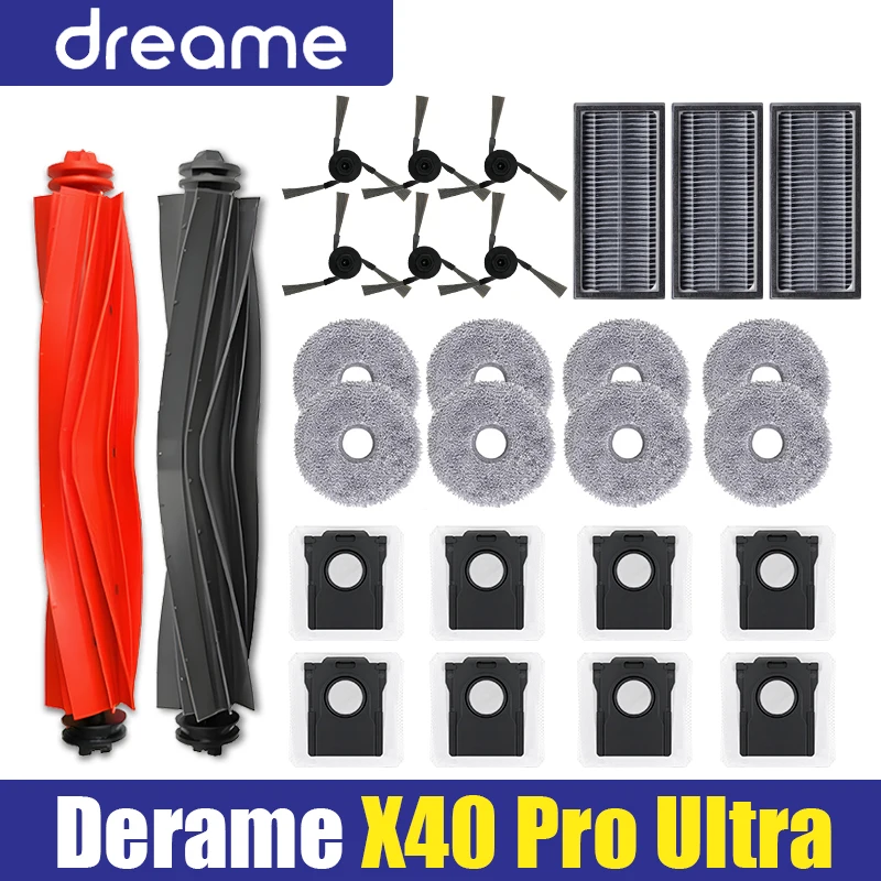 Dreame Bot X40 Ultra Robot Vacuum Cleaner Spare Accessory Parts Kit Rubber Main/ Hair Cut / Side Brush, Filter, Mop Rag