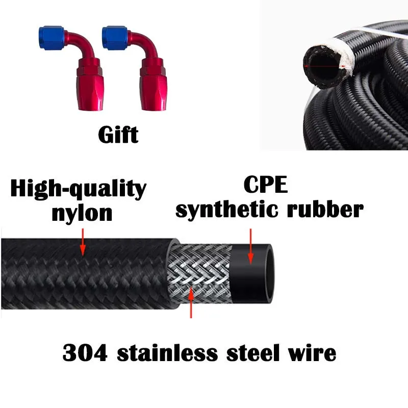 1M AN4 -AN20  Oil Gas Line Nylon Stainless Steel Braided Brake Hose Oil Fuel Hose CPE Rubber Pipe