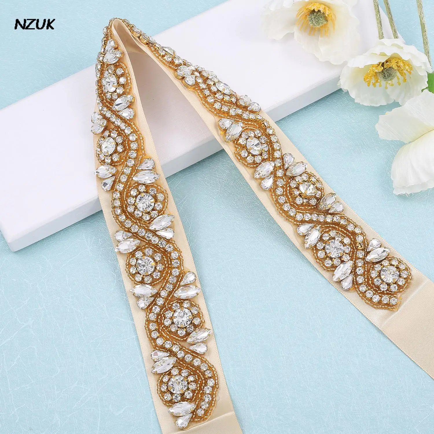 

NZUK Gold Diamond Bridal Belt Rhinestone Wedding Belts cinto de novia Luxury Wedding Dress Belt For Party Prom Dress Accessories