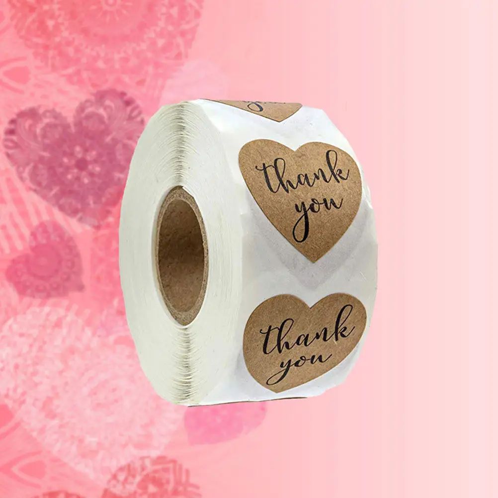 

Рулон из 1000 самоклеящихся этикеток «Спасибо» в форме сердца, из крафт-бумаги, для декоративной упаковки конфетных пакетов