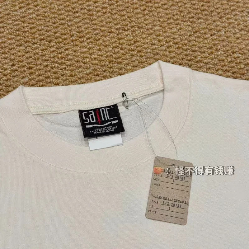 Authentic SAINT Pink Heart Print Tee Trendy Summer Crew Neck Men's Women's Cotton Short-Sleeve