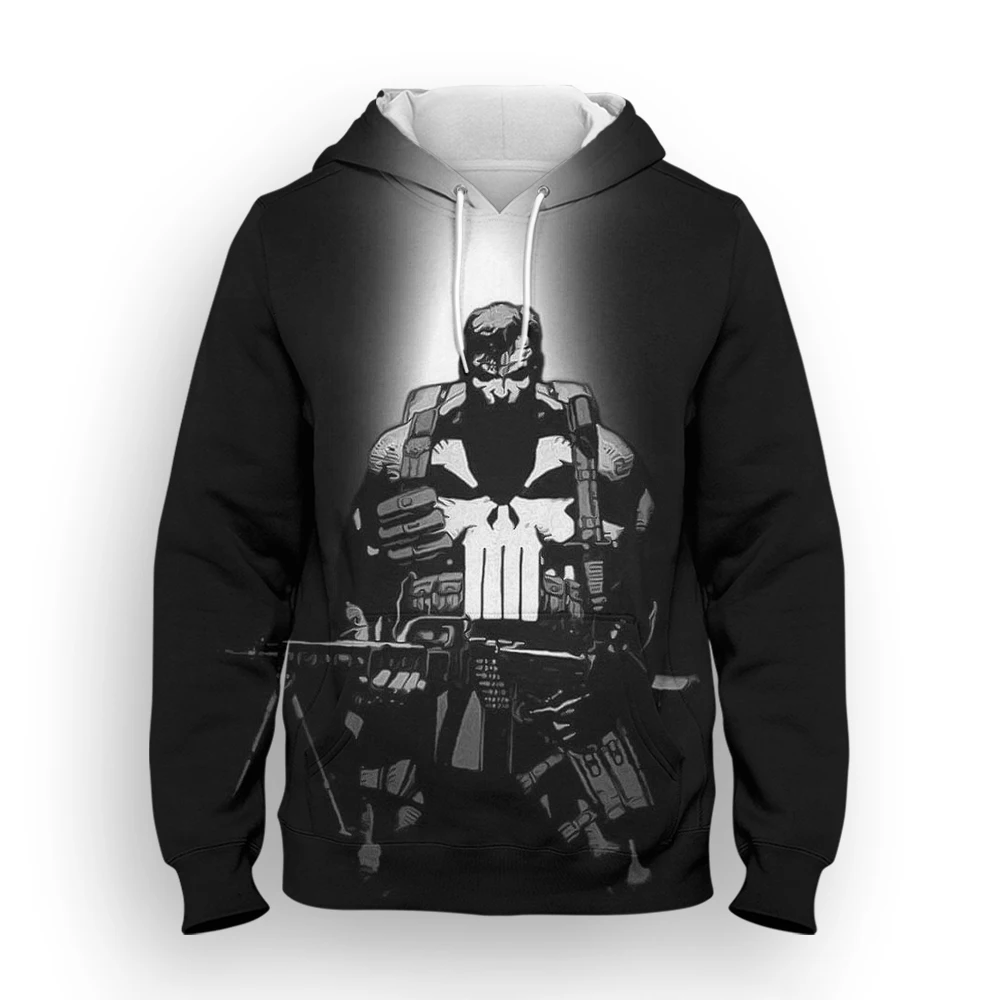 Miniso 2023 New Spring Autumn Men Oversize Sweatshirt Punisher 3D Print Women Hoodies Harajuku Style Children Clothing