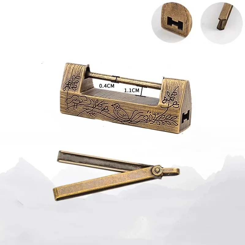 Antique Carved Flower Pattern Padlock Chinese Brass Pin Lock Jewelry Box Cabinet Door Lock Furniture Hardware Drawer Lock