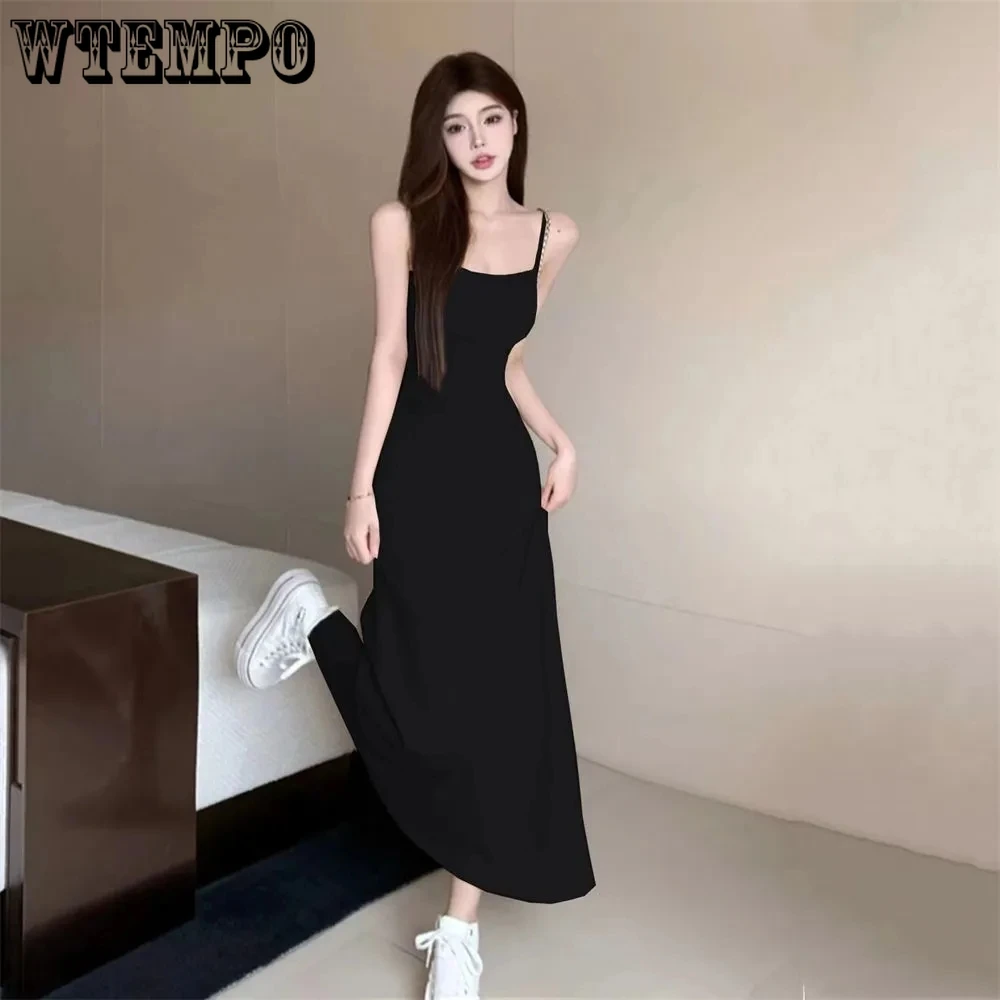 

High Waisted Camisole Dress for Women in Summer with A Shoulder Lining A Knee Length Skirt