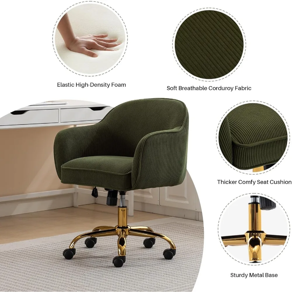 كرسي مكتب منزلي بأذرع ذهبية عجلات حديثة مخملية منجدة كرسي كمبيوتر منتصف الظهر مريح قابل للتعديل #5