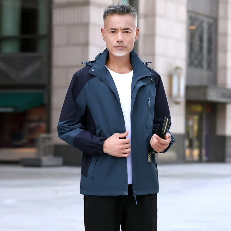 

Thiened Tee-in-One Men's Jaet Coat Spring Autumn Casual Sle Polyester Fiber Hooded Regular Length Winter Outfit Set