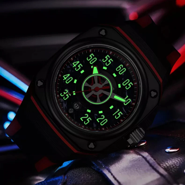 HANBORO-Reloj Automático para hombre, reloj de pulsera mecánico cuadrado de 44mm, resistente al agua hasta 50m, zafiro luminoso Miyota 8215, caja de fibra de carbono