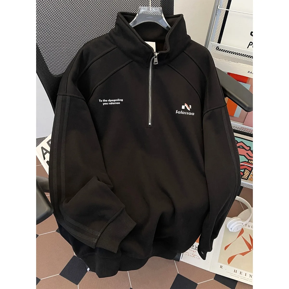 Retro American Style Men's Hoodie Jacket Loose Casual Embroidered Full Zipper Sweatshirt Spring Autumn Comfortable Cotton Pol...