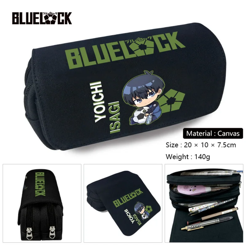 Anime Blue Lock Pencil Case Double Layer Storage Make up Cosmetic Bag Pencil Box Student School Office Pen Bag