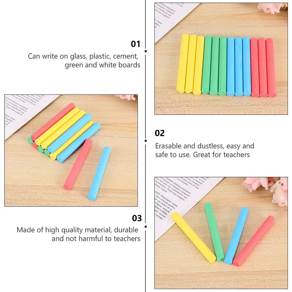24 pcs Chalk Chalks Dust Classroom Halloween Christmas New Year Dust Free Chalks Chalk Stick Playroom Education Art Student