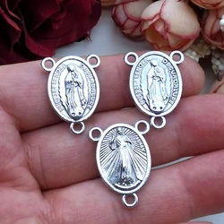 5pcs Mix Silver Plated Catholic Virgin Mary Three-Hole Connector DIY Charm Prayer Rosary Necklace Jewelry Crafts Making