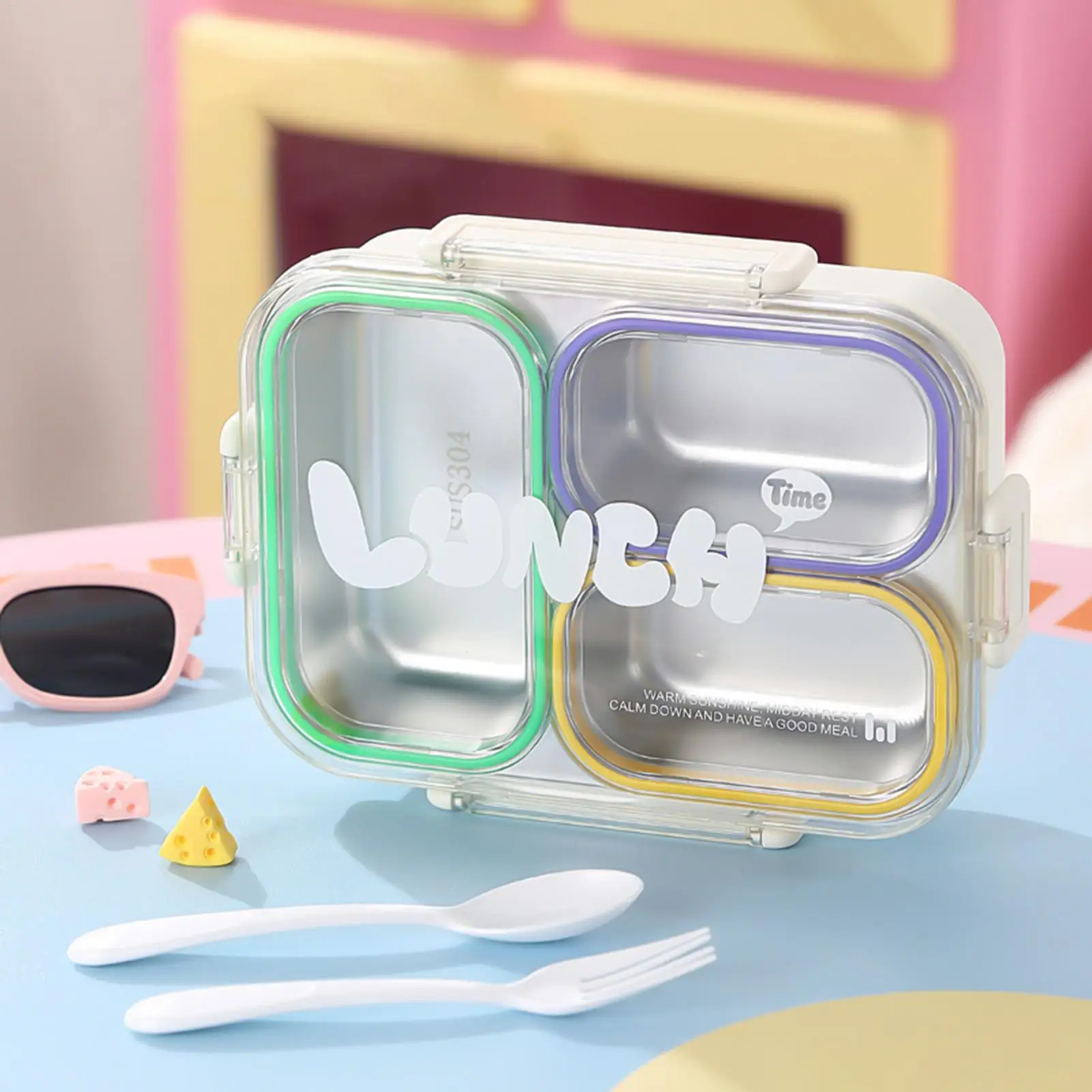 Stainless Steel Lunch Box Divided Leak-proof School Child Snack Box With Tableware Portable Lunch Box For Office Food Storage view 5