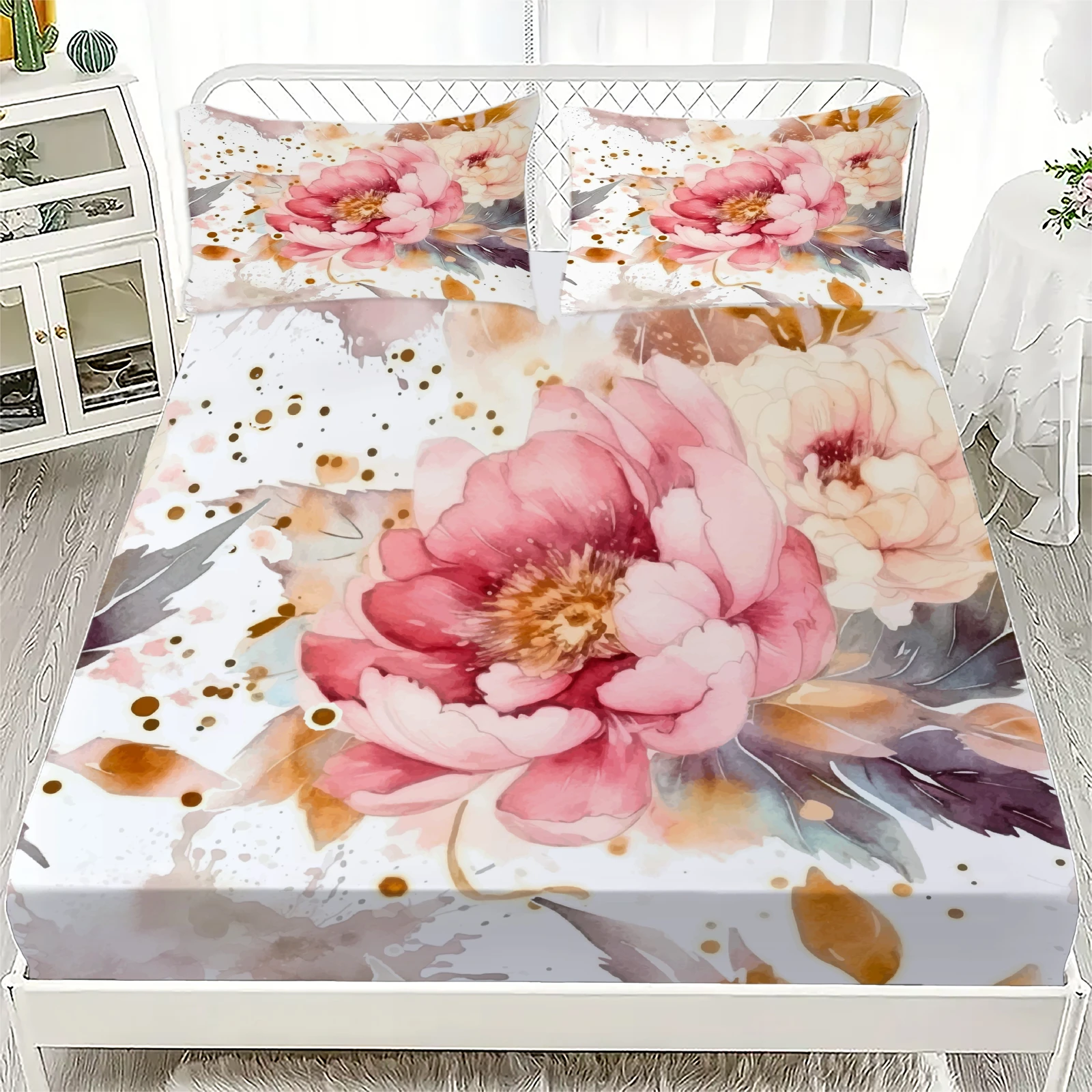 

Flora Printed Bedding Printed Fitted Sheets With 1/2 Pillowcases Custom Suitable for Both Boys and Girls Decor
