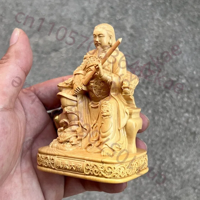 Hand-Carved Boxwood Zhenwu Emperor Statue - 3.9