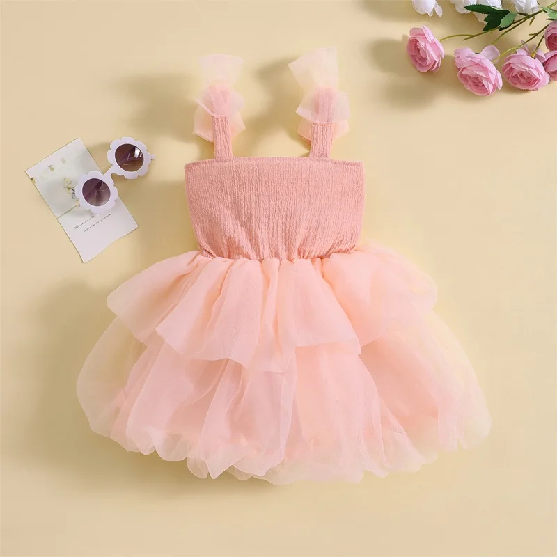 Summer Cute Kids Girls Dress Birthday Party Princess Dress Children Solid Color Sleeveless Girl Wedding Tutu Tulle Dresses