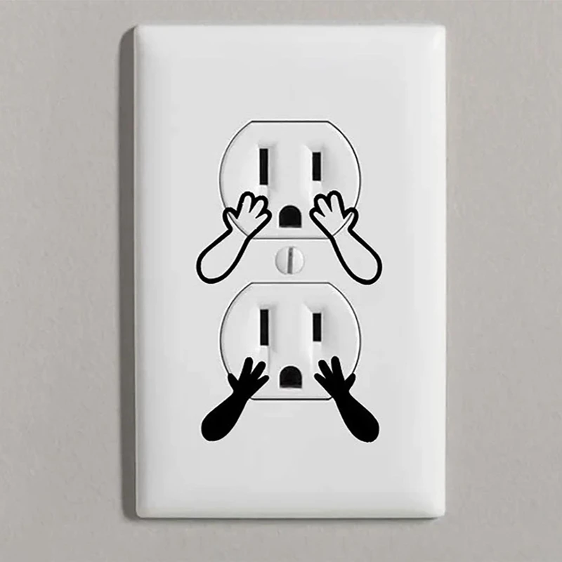 Funny Socket Cover Decals, Wall Socket Stickers, (6 Outline Decals And 6 Solid Decals Per Set)