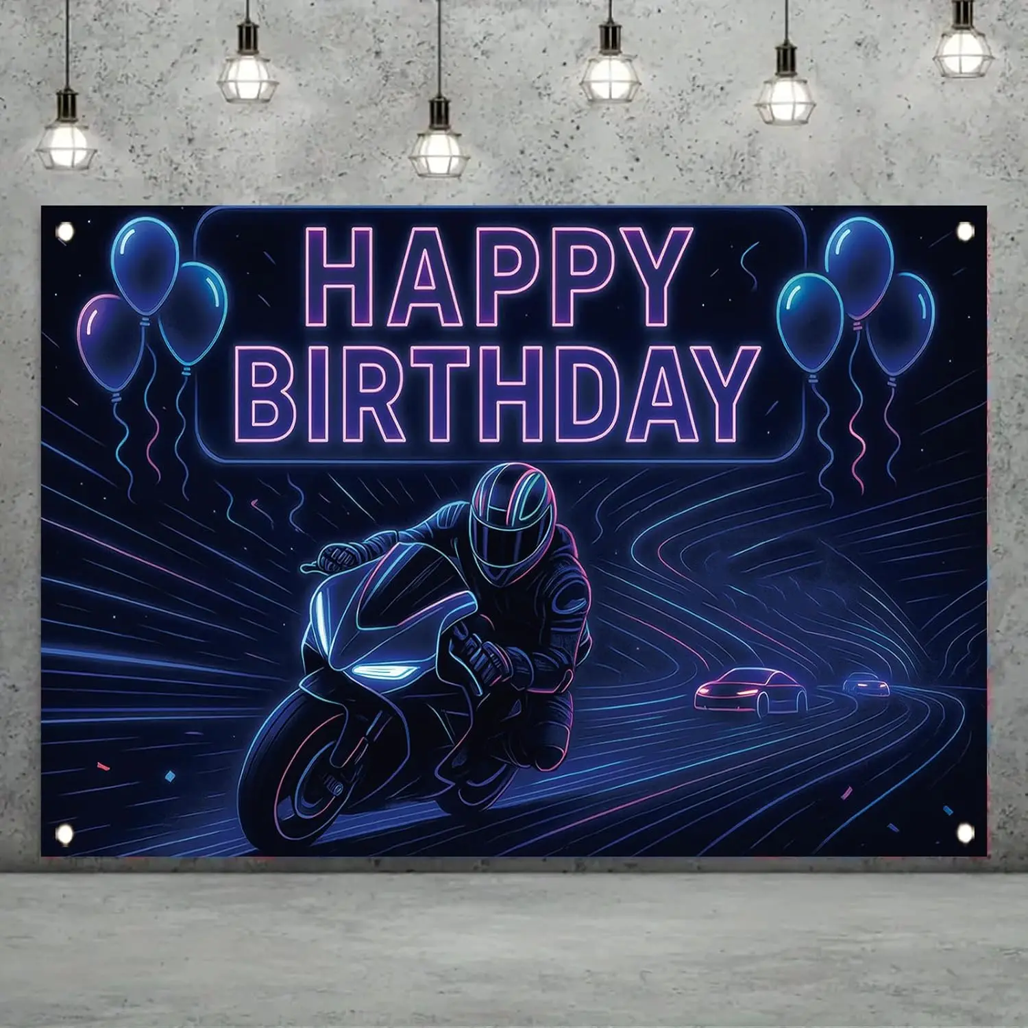 Photography Backdrop Motorcycle Neon Motorcycle Background Racing Happy Birthday Party Decorations Photo Booth Supplies Banner
