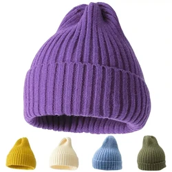 Beanie Hat No Brim Crimping Elastic Windproof Knitted Hat Keep Warm Solid Color Women Winter Knitted Beanie Cap шапка женская