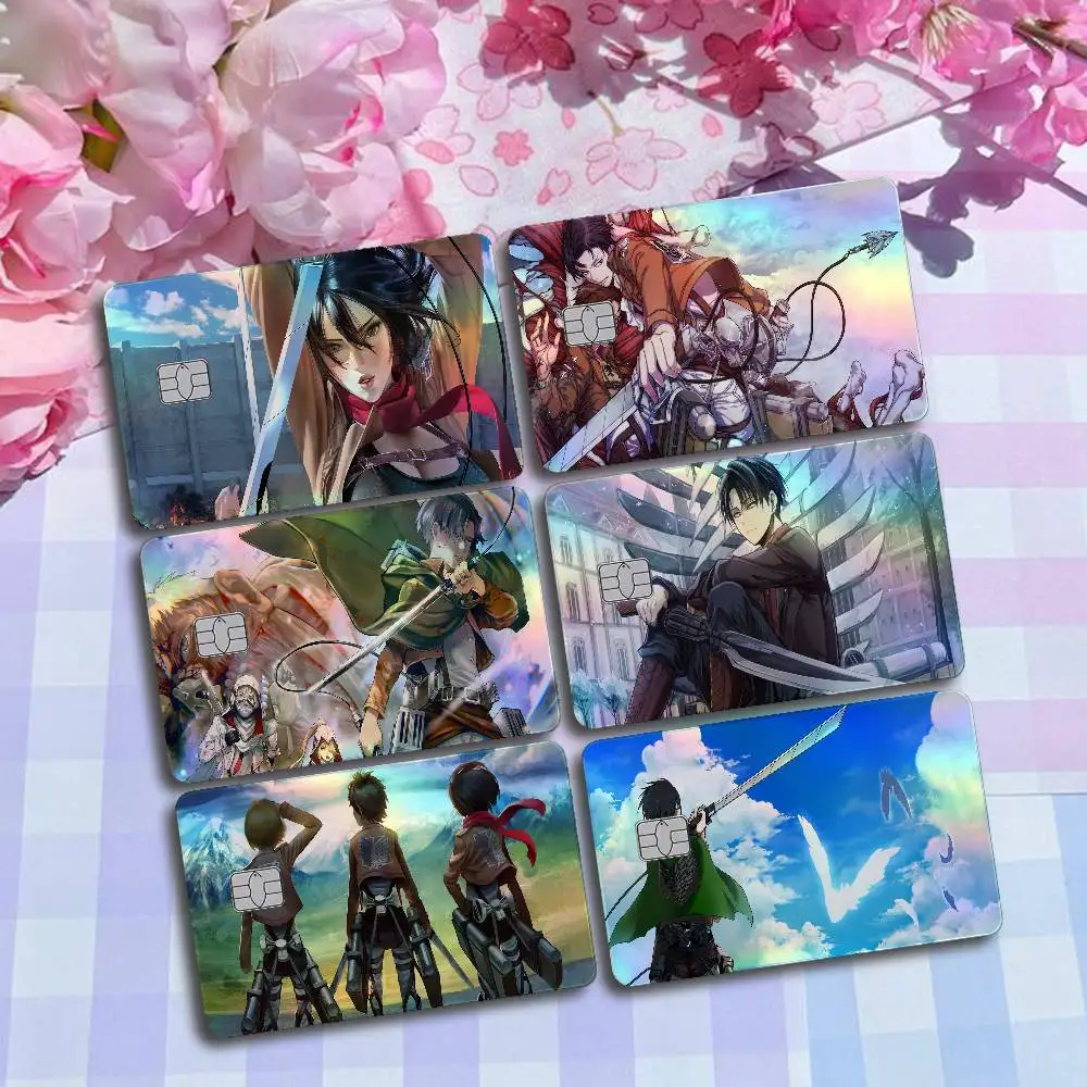 Attack On Titan Anime Laser Card Skin Stickers 4pcs/Set Waterproof Anti-Scratch Bank Card Protector Decal For Credit Cards