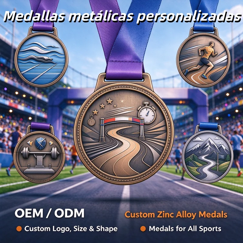 Custom Metal Sport Medals Personalized Logo Award Medallion With Custom Shape Plating Color And Ribbon Durable Competition Medal