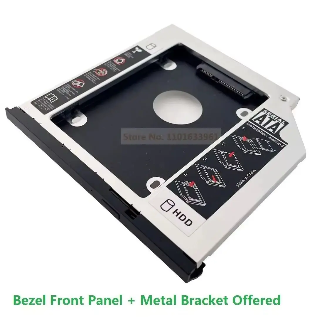 9.5mm 2nd 2.5 SATA Hard Drive HDD SSD Optical Bay Caddy Frame Bracket Tray for Dell Latitude E5540 with Bezel Panel Faceplate