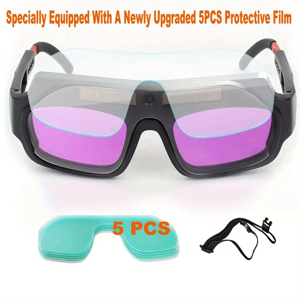 Gafas de soldadura con oscurecimiento automático, lentes de soldadura con 5 piezas de película protectora, con energía Solar, 1 Juego