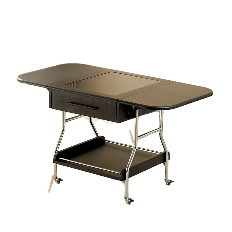 

Ancient style medieval solid wood mobile coffee table living room household trolley Nordic small apartment